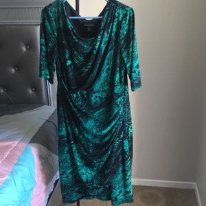 Green snake skin print business dress.